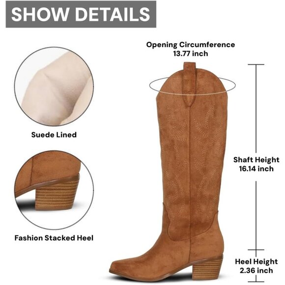 Women Yellow Polyurethane Embroidered Pull-On Chunky Heel Knee High Western Boot - Picture 5 of 5